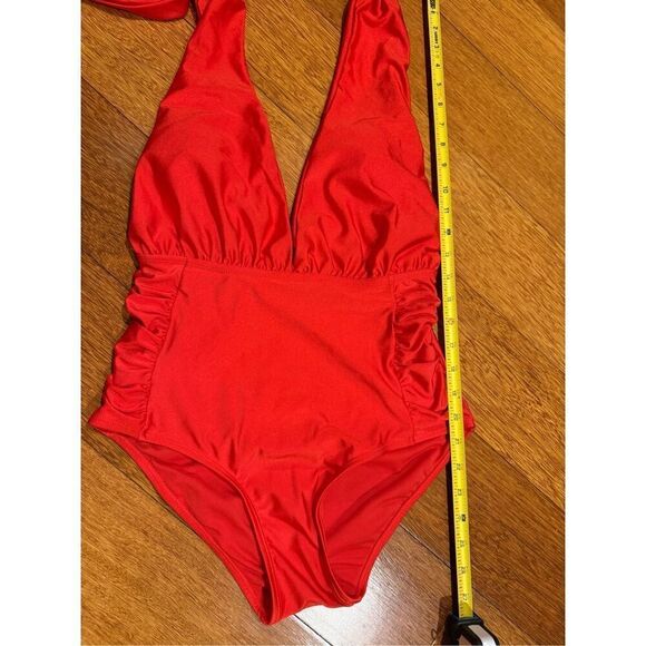 NWT Nicole Miller 1 PC Convertible w Side Ruching Swimsuit in High Risk Red Sz S - Picture 11 of 14